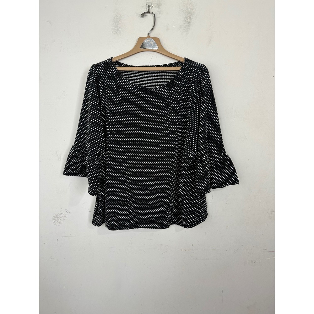 Talbots Plus Petite Black White Polka Dot Bell Sleeve Knit Top 3XP